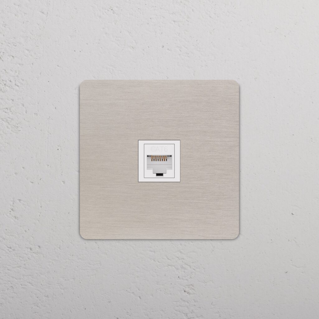 Grove Gniazdo RJ45 w pojedynczej ramce – Satynowy nikiel, Biały