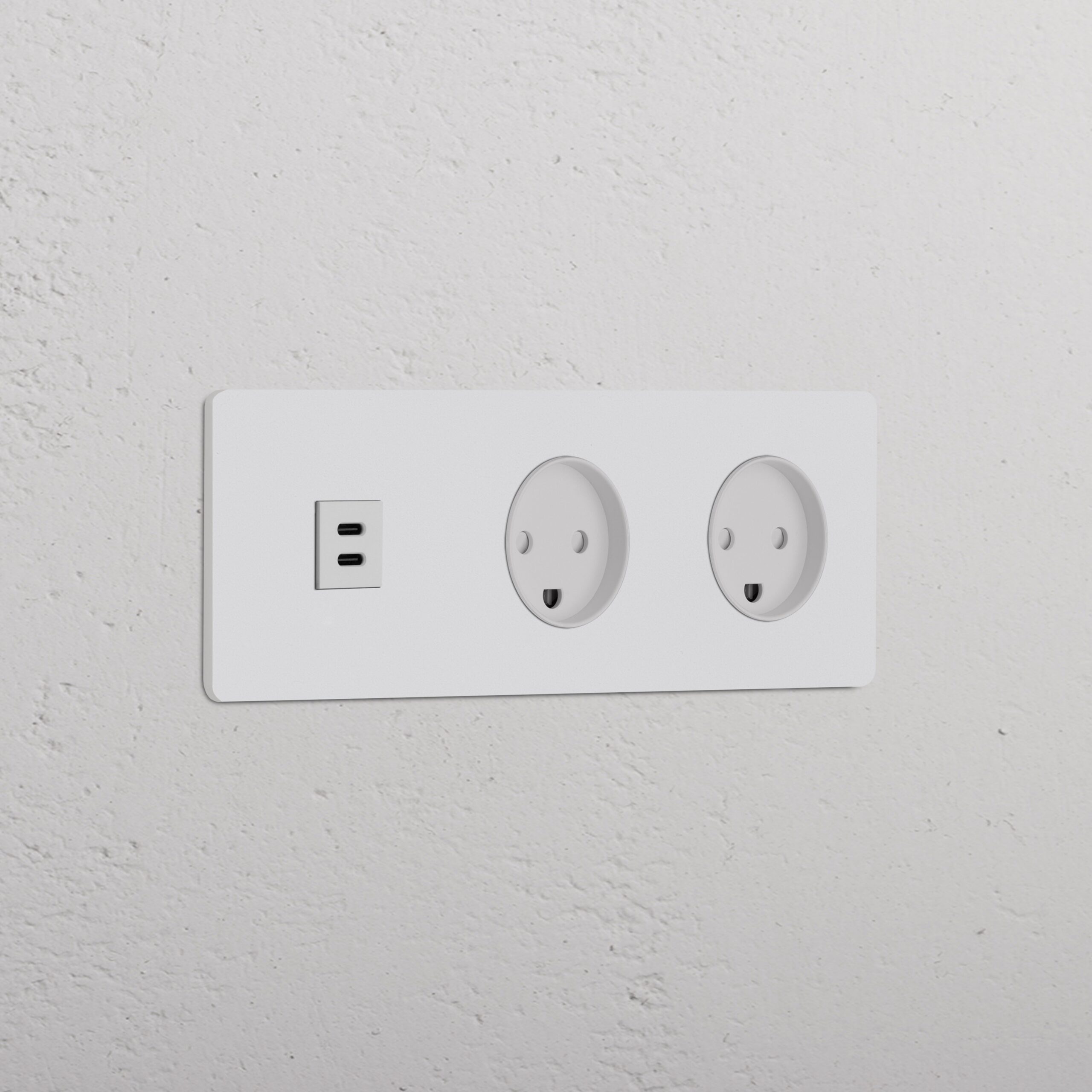 Grove Gniazdo USB-C 30 W i duńskie typu K x 2 w potrójnej ramce – Do malowania, Biały