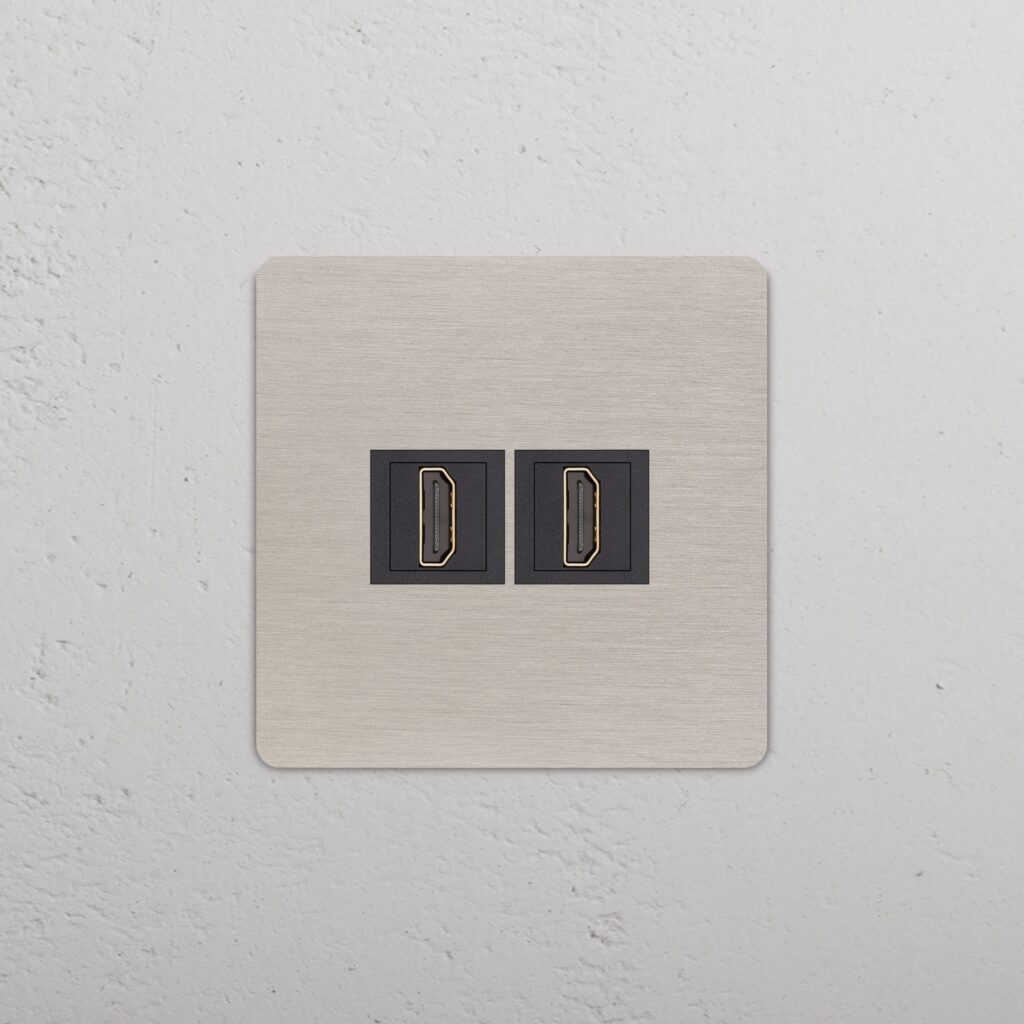 Grove Gniazdo HDMI x 2 w pojedynczej ramce – Satynowy nikiel, Czarny