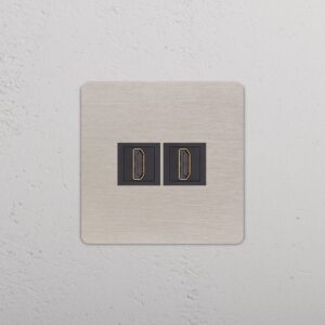 Grove Gniazdo HDMI x 2 w pojedynczej ramce – Satynowy nikiel, Czarny