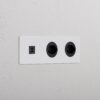 Grove Gniazdo USB-C 30W i szwajcarskie typu J x 2 w potrójnej ramce – Do malowania, Czarny