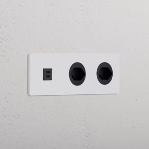 Grove Gniazdo USB-C 30W i szwajcarskie typu J x 2 w potrójnej ramce – Do malowania, Czarny