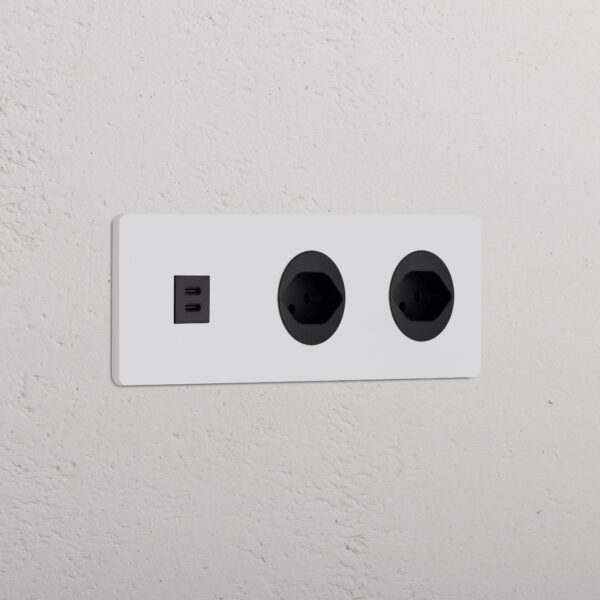 Grove Gniazdo USB-C 30W i szwajcarskie typu J x 2 w potrójnej ramce – Do malowania, Czarny