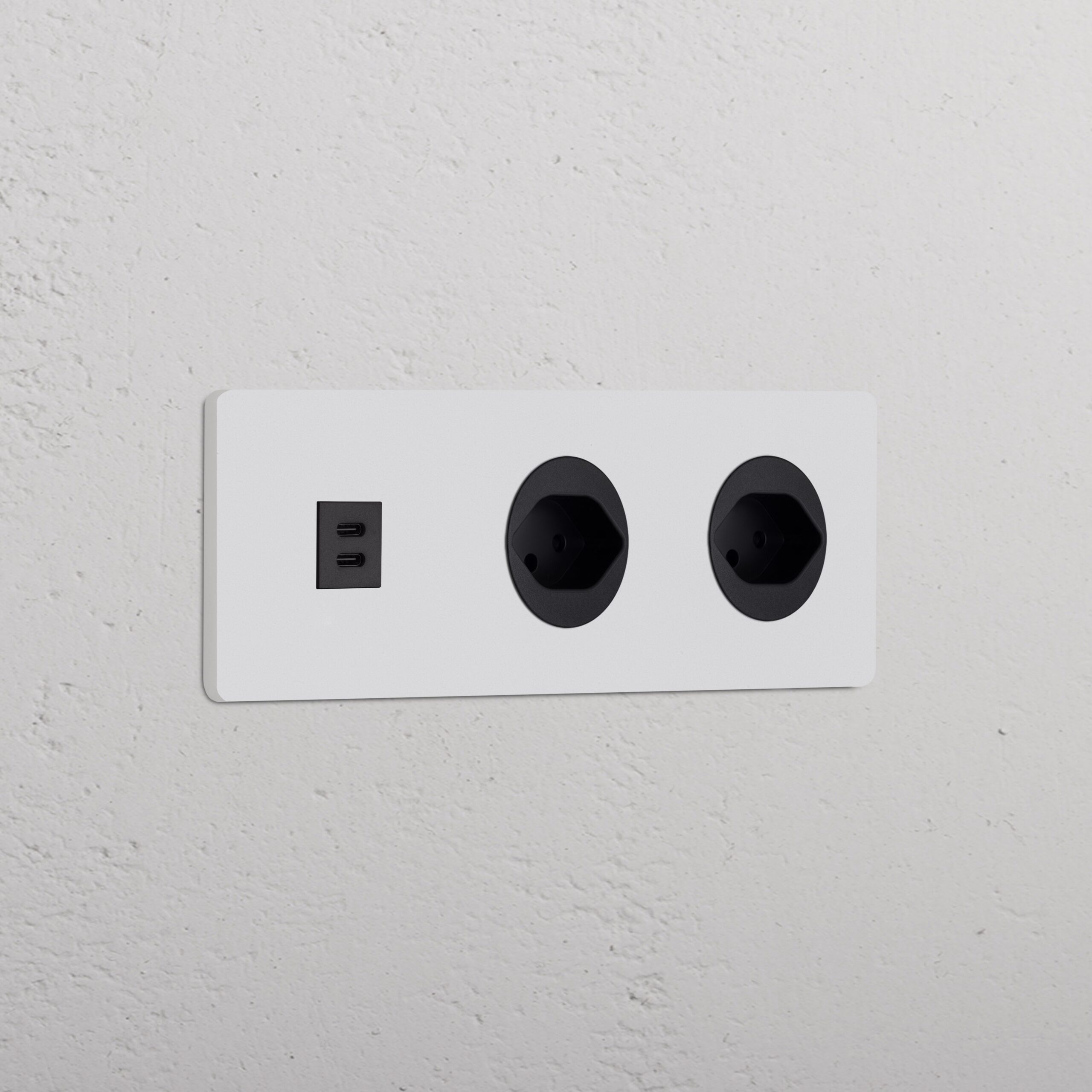 Grove Gniazdo USB-C 30W i szwajcarskie typu J x 2 w potrójnej ramce – Do malowania, Czarny