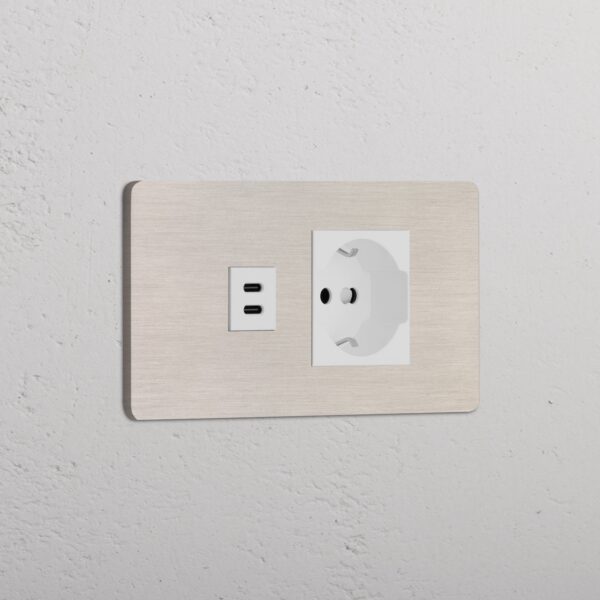 Grove 4-Module USB-C 30W & Schuko/Bipasso Socket – Satynowy nikiel, Biały