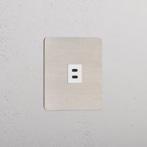 Kew Gniazdo USB-C 30 W w pojedynczej ramce – Satynowy nikiel, Biały