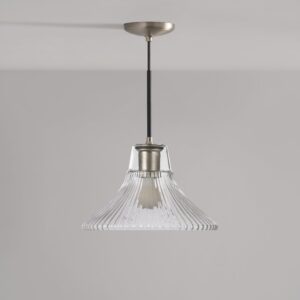 Hammersmith średnia lampa wisząca z ryflowanym szkłem – Satynowy nikiel