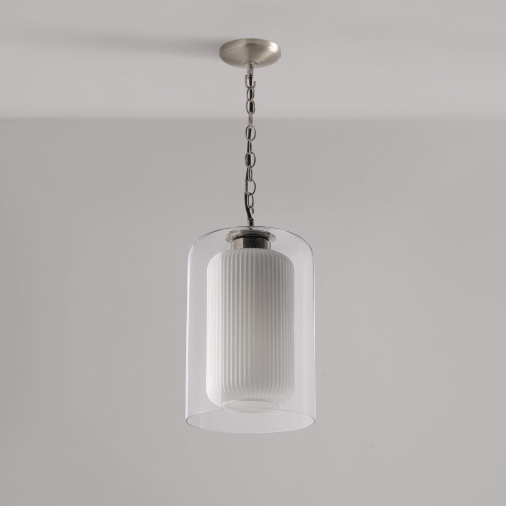 Windsor średnia lampa wisząca z opalowym szkłem – Satynowy nikiel