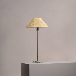Cotswold średnia plisowana lampa stołowa lniany odcień żółci – Polerowany nikiel