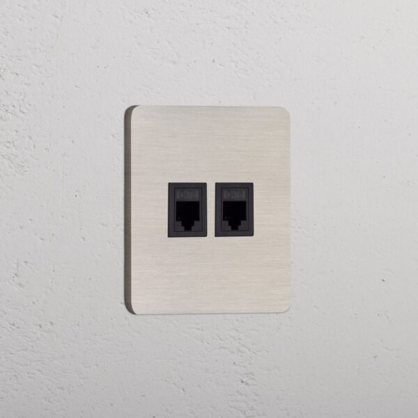 Grove Gniazdo RJ45 x 2 w pojedynczej ramce – Satynowy nikiel, Czarny