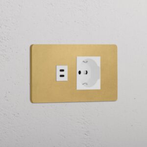 Grove 4-modułowy USB-C 30 W i gniazdo Schuko/Bipasso – Antyczny mosiądz, Biały