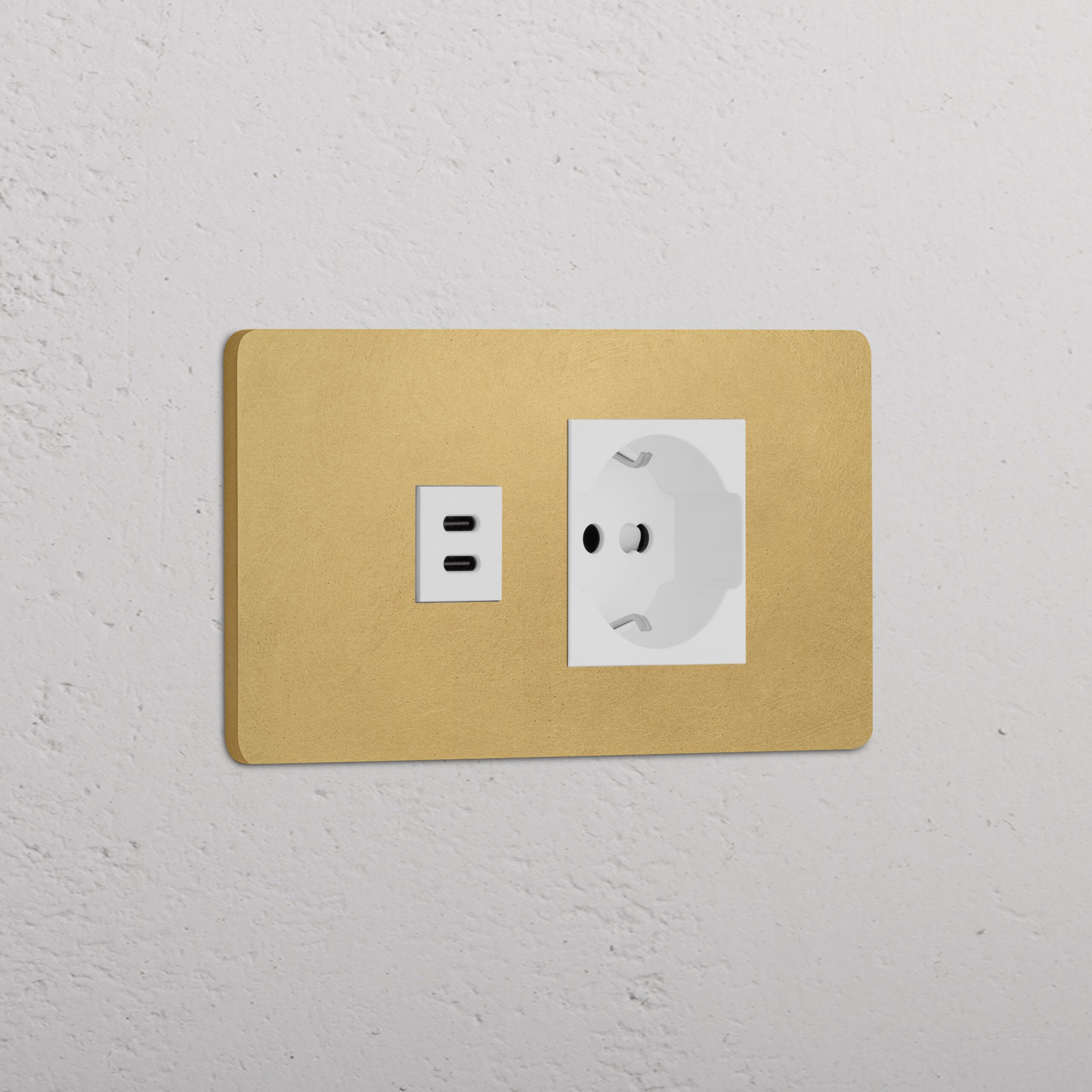Grove 4-modułowy USB-C 30 W i gniazdo Schuko/Bipasso – Antyczny mosiądz, Biały