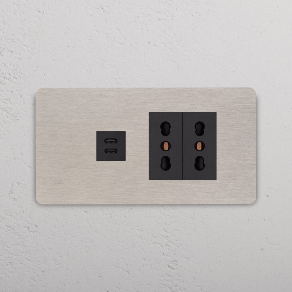 Grove 4-Module USB-C 30W & 2x Bipasso Socket – Satynowy nikiel, Czarny