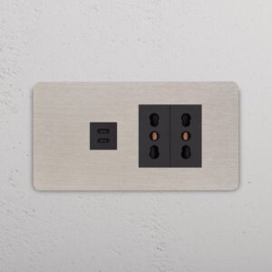 Grove 4-Module USB-C 30W & 2x Bipasso Socket – Satynowy nikiel, Czarny