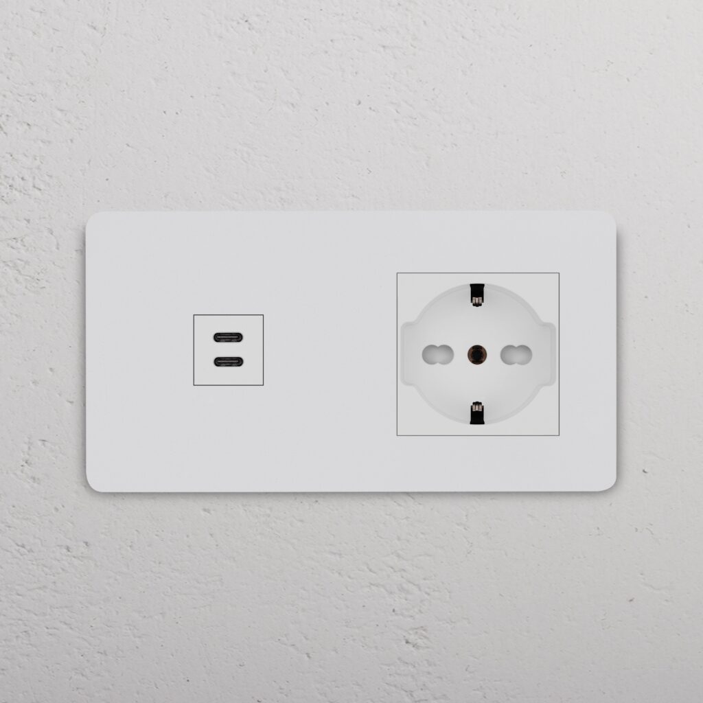 Grove Gniazdo USB-C 30 W i Schuko/Bipasso w podwójnej ramce – Do malowania, Biały
