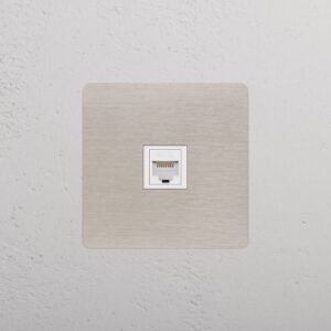 Kew Gniazdo RJ45 w pojedynczej ramce – Satynowy nikiel, Biały