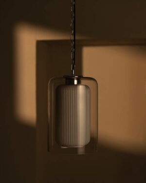 Windsor średnia lampa wisząca z opalowym szkłem – Polerowany nikiel
