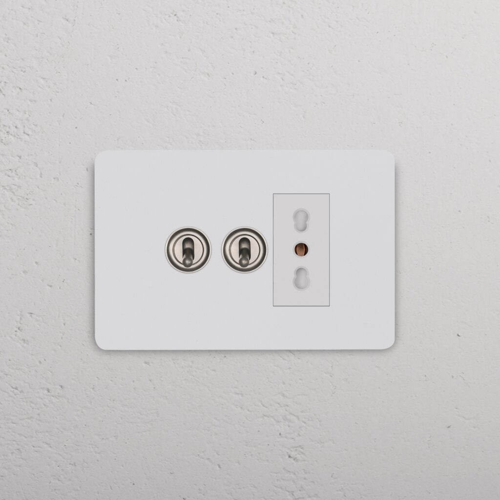 Grove IT Grove 3-Module 2x Toggle Switch & Bipasso Socket – Paintable Satin Nickel White