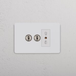 Grove IT Grove 3-Module 2x Toggle Switch & Bipasso Socket – Paintable Satin Nickel White