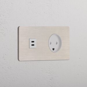 Grove Gniazdo USB-C 30 W i duńskie typu K w podwójnej ramce – Satynowy nikiel, Biały