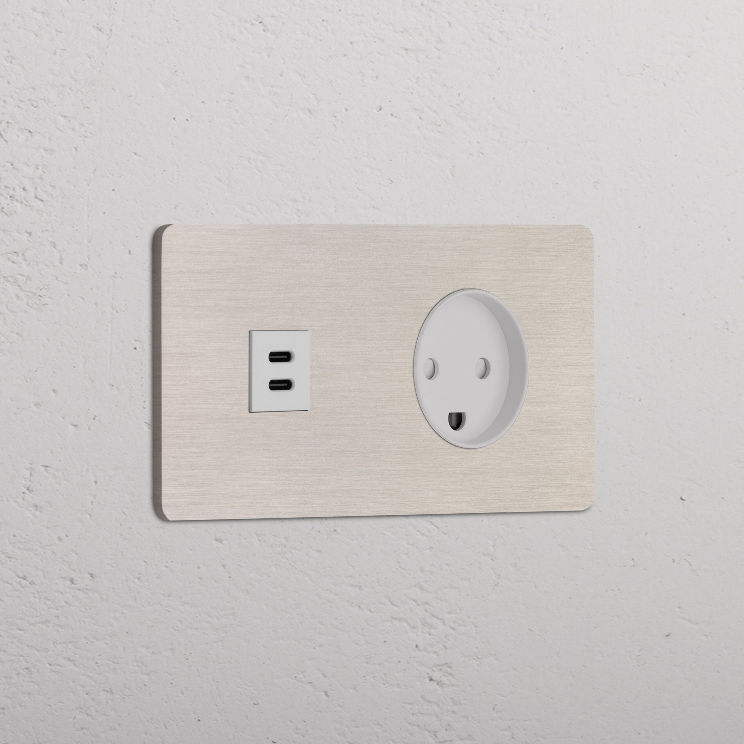 Grove Gniazdo USB-C 30 W i duńskie typu K w podwójnej ramce – Satynowy nikiel, Biały