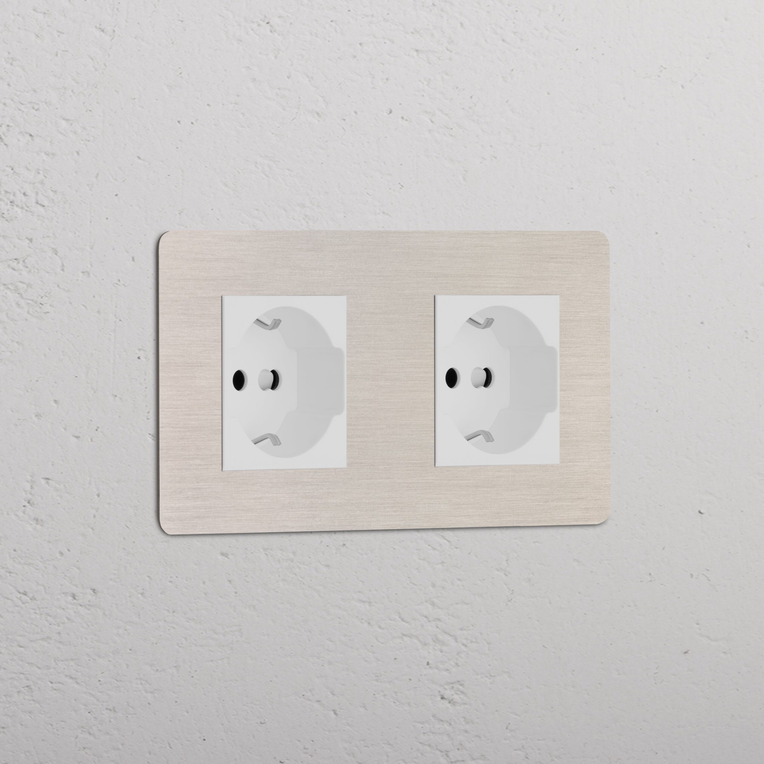 Kew Gniazdo Schuko/Bipasso x 2 w podwójnej ramce – Satynowy nikiel, Biały
