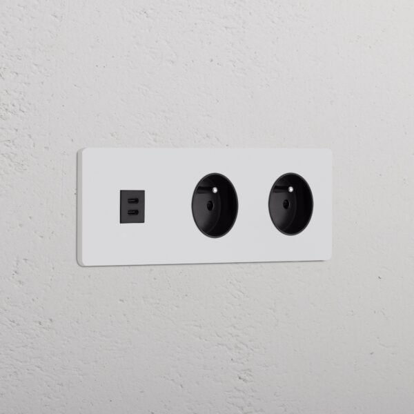 Grove Gniazdo USB-C 30 W i francusko/belgijskie typu E x 2 w potrójnej ramce – Do malowania, Czarny