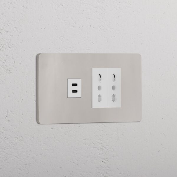 Grove 4-modułowy USB-C 30 W i 2x gniazdo Bipasso – Polerowany nikiel, Biały