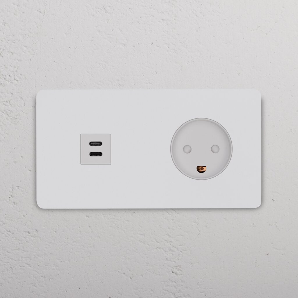 Grove Gniazdo USB-C 30 W i duńskie typu K w podwójnej ramce – Do malowania, Biały