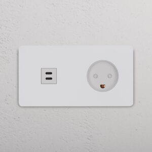 Grove Gniazdo USB-C 30 W i duńskie typu K w podwójnej ramce – Do malowania, Biały