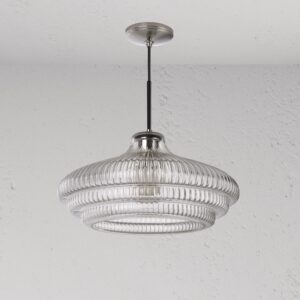Brookfield duża lampa wisząca z ryflowanym szkłem – Polerowany nikiel
