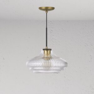 Brookfield średnia lampa wisząca z ryflowanym szkłem – Antyczny mosiądz
