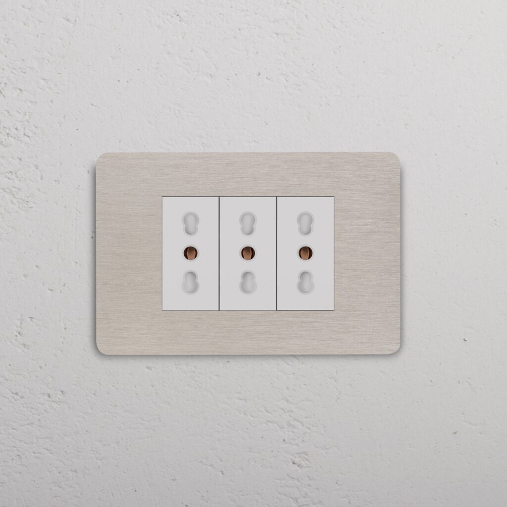 Grove 3-Module 3x Bipasso Socket – Satynowy nikiel, Biały