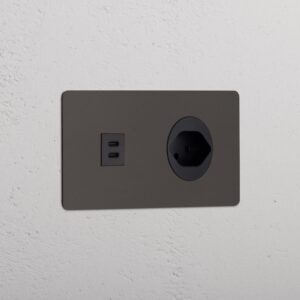 Kew Gniazdo USB-C 30W i szwajcarskie typu J w podwójnej ramce – Brąz, Czarny