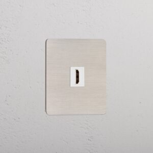 Kew Gniazdo HDMI w pojedynczej ramce – Satynowy nikiel, Biały