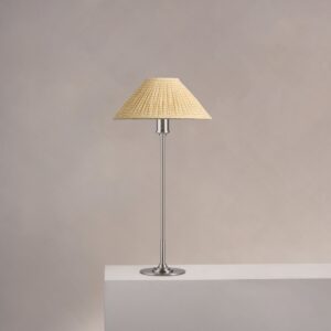 Cotswold średnia plisowana lampa stołowa lniany odcień żółci – Satynowy nikiel