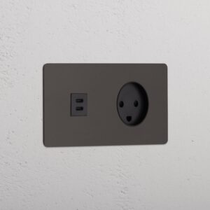 Kew Gniazdo USB-C 30 W i duńskie typu K w podwójnej ramce – Brąz, Czarny