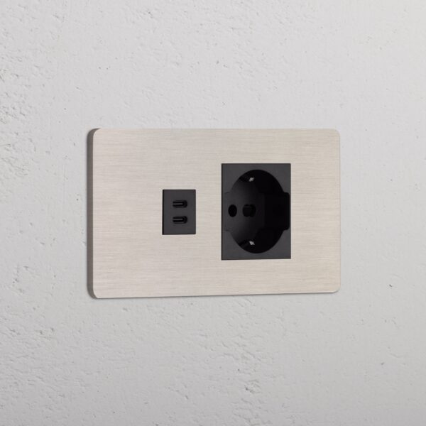 Grove 4-Module USB-C 30W & Schuko/Bipasso Socket – Satynowy nikiel, Czarny