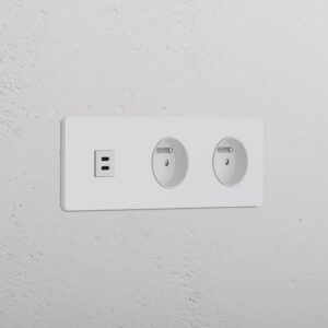 Grove Gniazdo USB-C 30 W i francusko/belgijskie typu E x 2 w potrójnej ramce – Do malowania, Biały