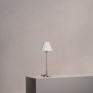 Cotswold mała lampa stołowa z delikatną porcelaną – Satynowy nikiel