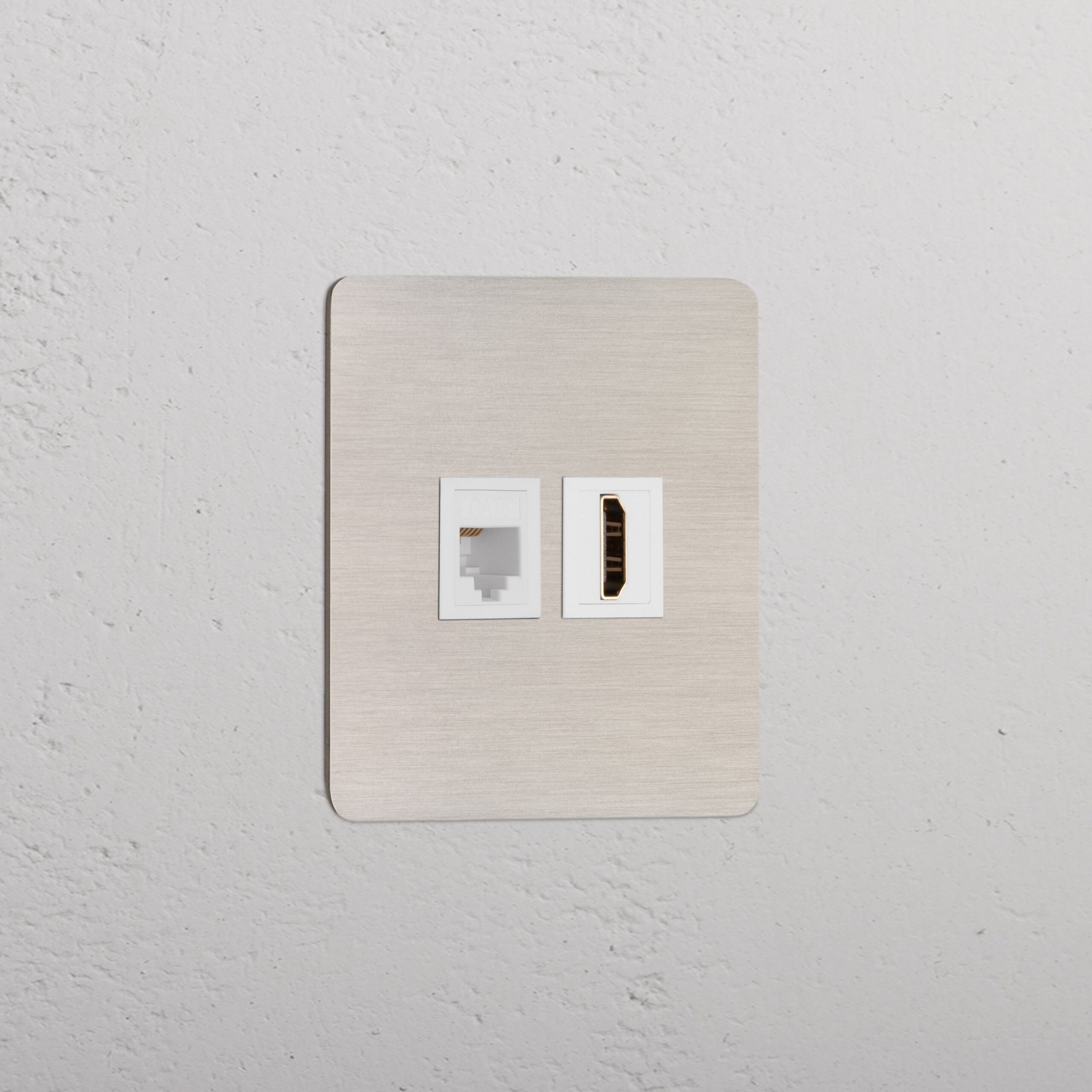 Kew Gniazdo RJ45 i HDMI w pojedynczej ramce – Satynowy nikiel, Biały