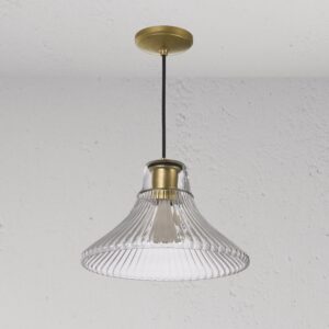 Hammersmith średnia lampa wisząca z ryflowanym szkłem – Antyczny mosiądz