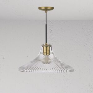 Hammersmith duża lampa wisząca z ryflowanym szkłem – Antyczny mosiądz