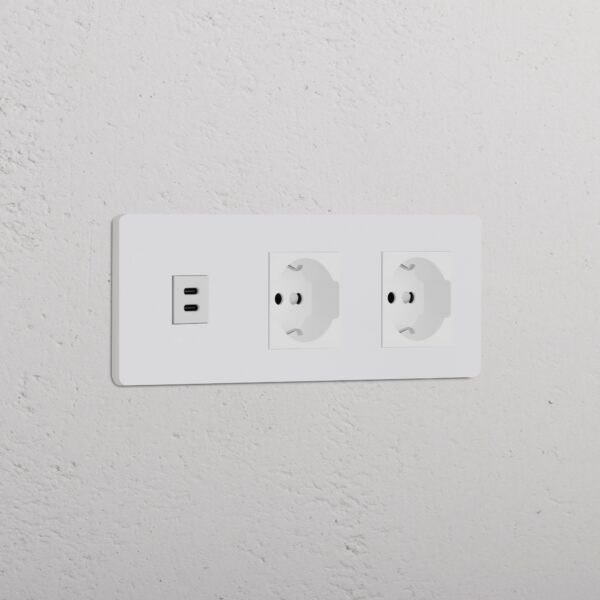 Grove Gniazdo USB-C 30 W i Schuko/Bipasso x 2 w potrójnej ramce – Do malowania, Biały