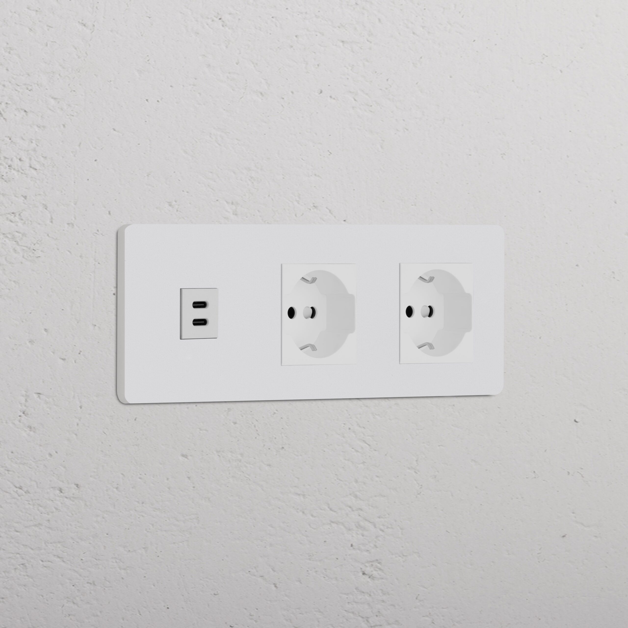 Grove Gniazdo USB-C 30 W i Schuko/Bipasso x 2 w potrójnej ramce – Do malowania, Biały