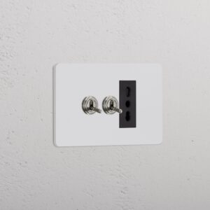 Grove 3-Module 2x Toggle Switch & Bipasso Socket – Paintable Polished Nickel, Czarny