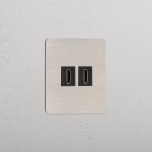 Kew Gniazdo HDMI x 2 w pojedynczej ramce – Satynowy nikiel, Czarny