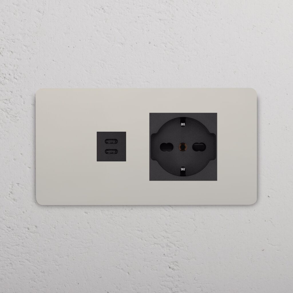 Grove 4-gniazdo USB-C 30 W i Schuko/Bipasso – Polerowany nikiel, Czarny