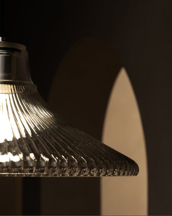 Hammersmith duża lampa wisząca z ryflowanym szkłem – Polerowany nikiel