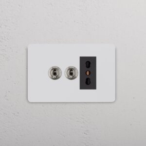 Grove 3-Module 2x Toggle Switch & Bipasso Socket – Paintable Polished Nickel, Czarny
